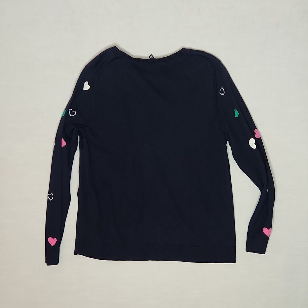 Talbots Petite XLP Navy Heart Print Crewneck Cotton Blend Long Sleeve Sweater - Picture 4 of 8